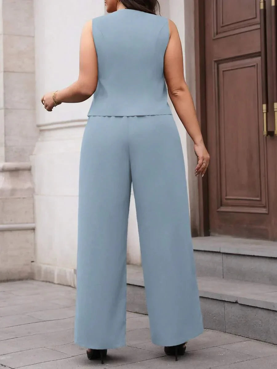 Plus Size Waistcoat And Pants Suit Set Elegant Black