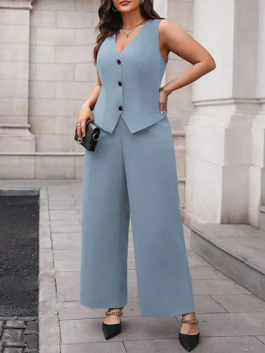 Plus Size Waistcoat And Pants Suit Set Elegant Black