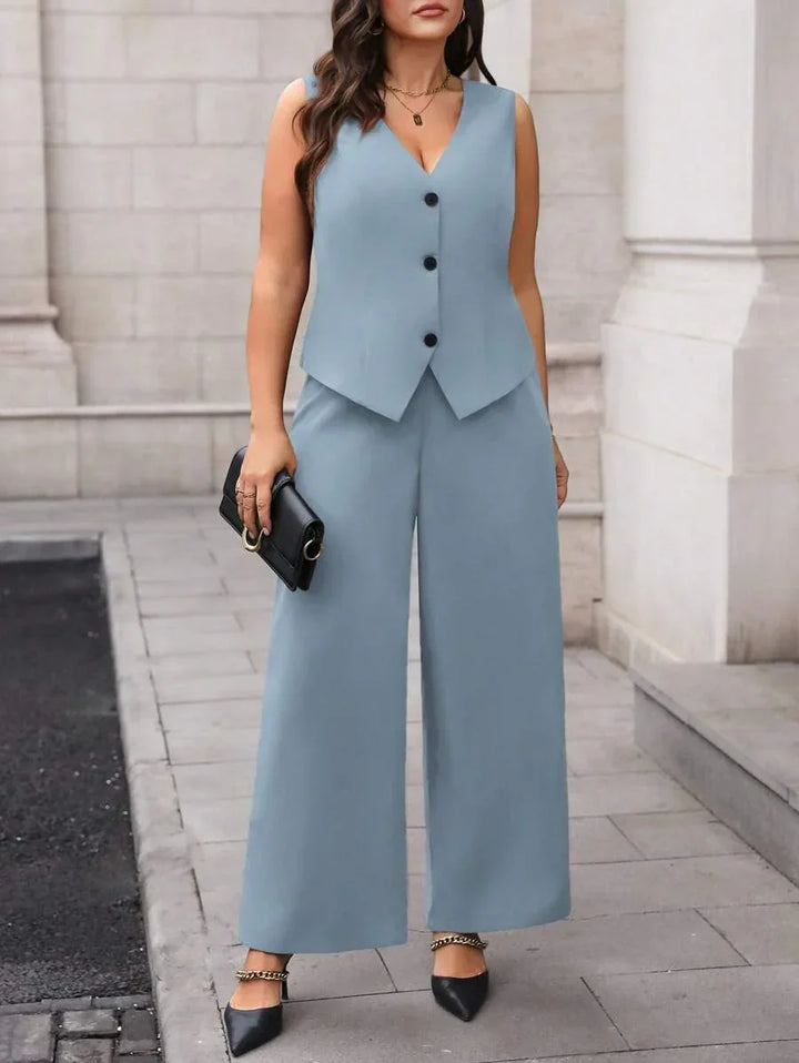 Plus Size Waistcoat And Pants Suit Set Elegant Black