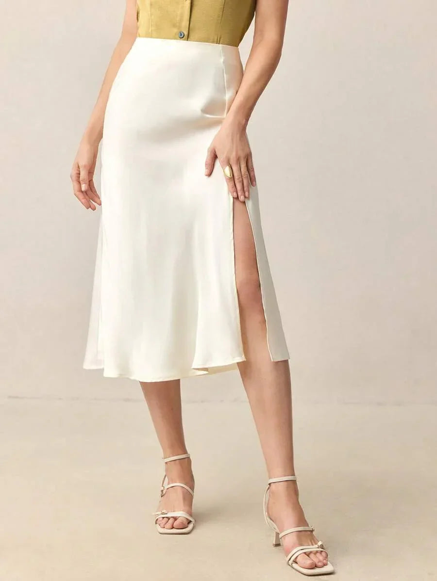 A Line Skort With Side Slit Midi Length Elegant Design