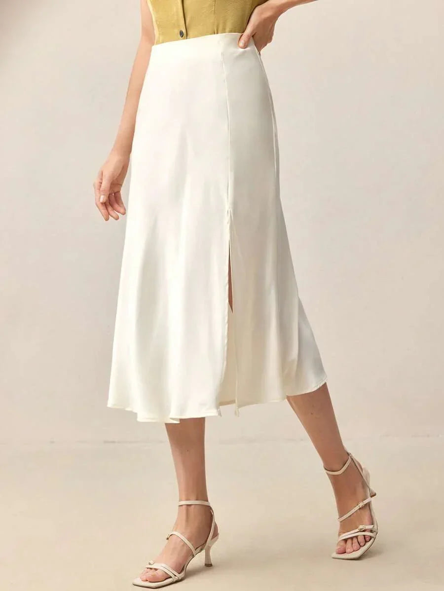 A Line Skort With Side Slit Midi Length Elegant Design