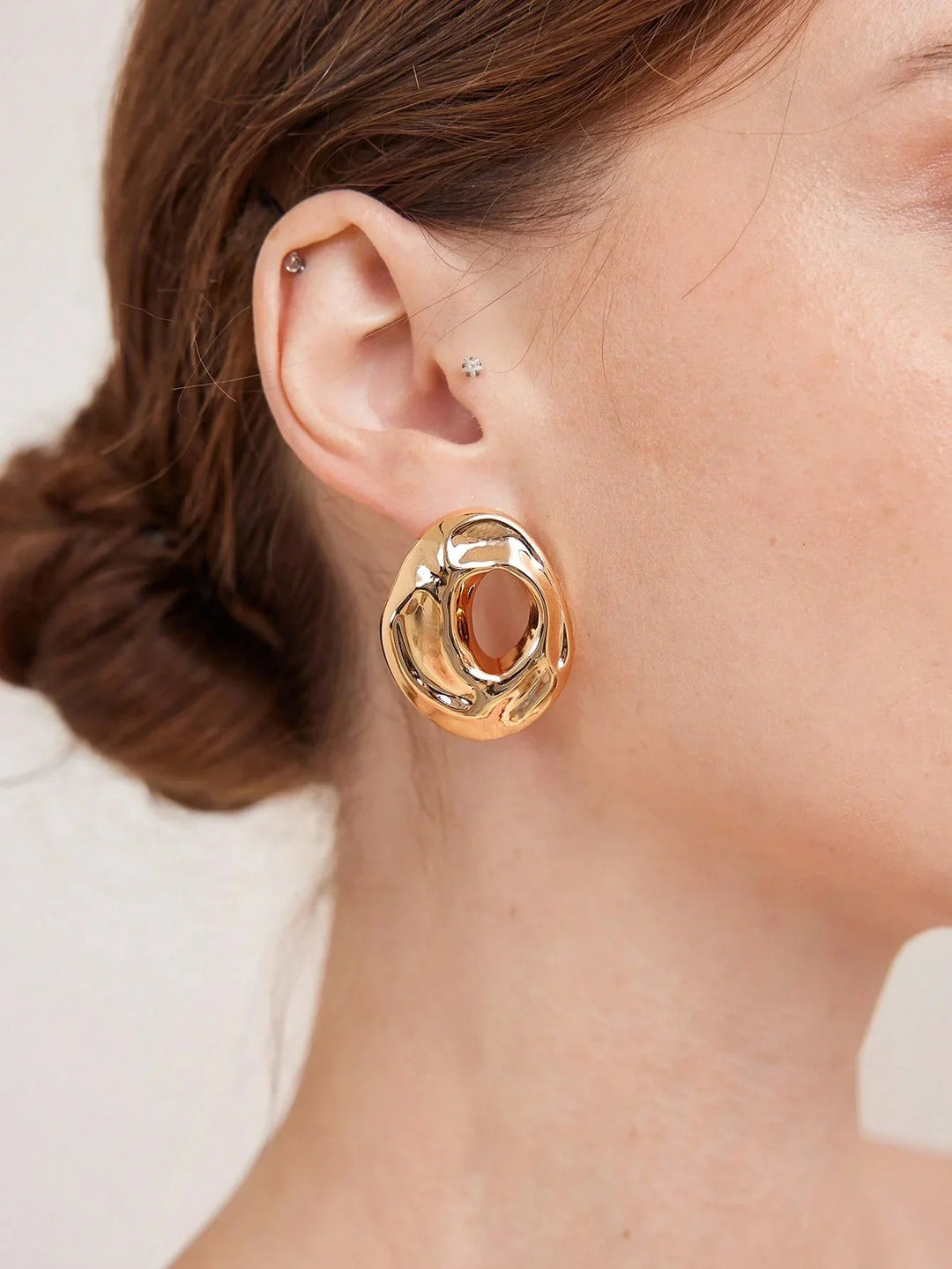 18K Gold Plated Textured Hoop Earrings For Everyday Wear