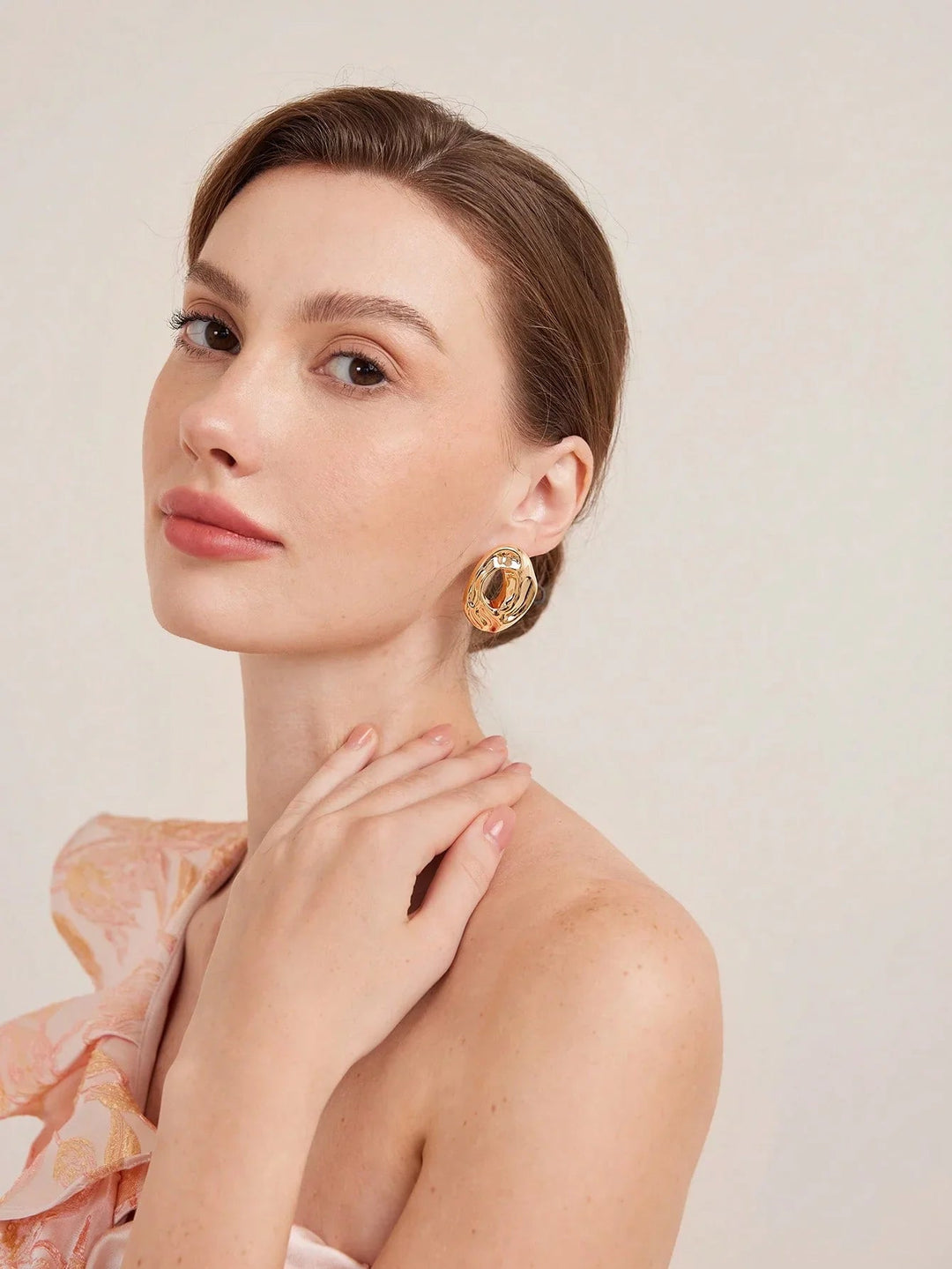 18K Gold Plated Textured Hoop Earrings For Everyday Wear