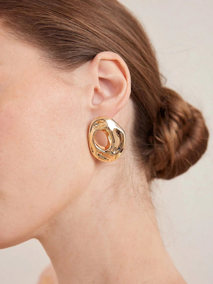 18K Gold Plated Textured Hoop Earrings For Everyday Wear