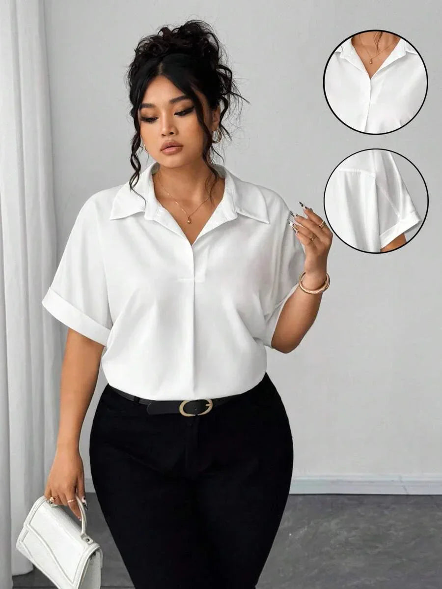 Batwing Sleeve Button Front Shirt Plus Size Casual Top