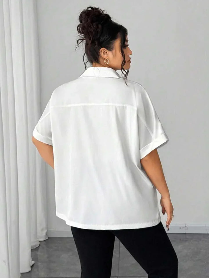Batwing Sleeve Button Front Shirt Plus Size Casual Top