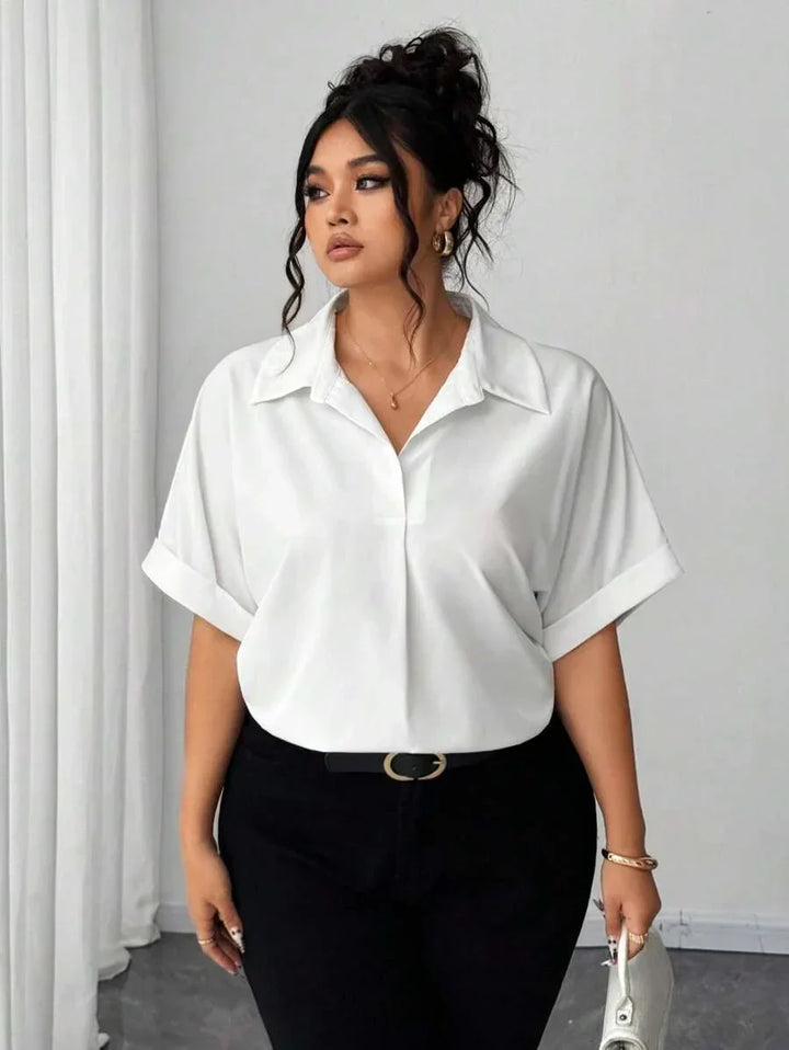 Batwing Sleeve Button Front Shirt Plus Size Casual Top