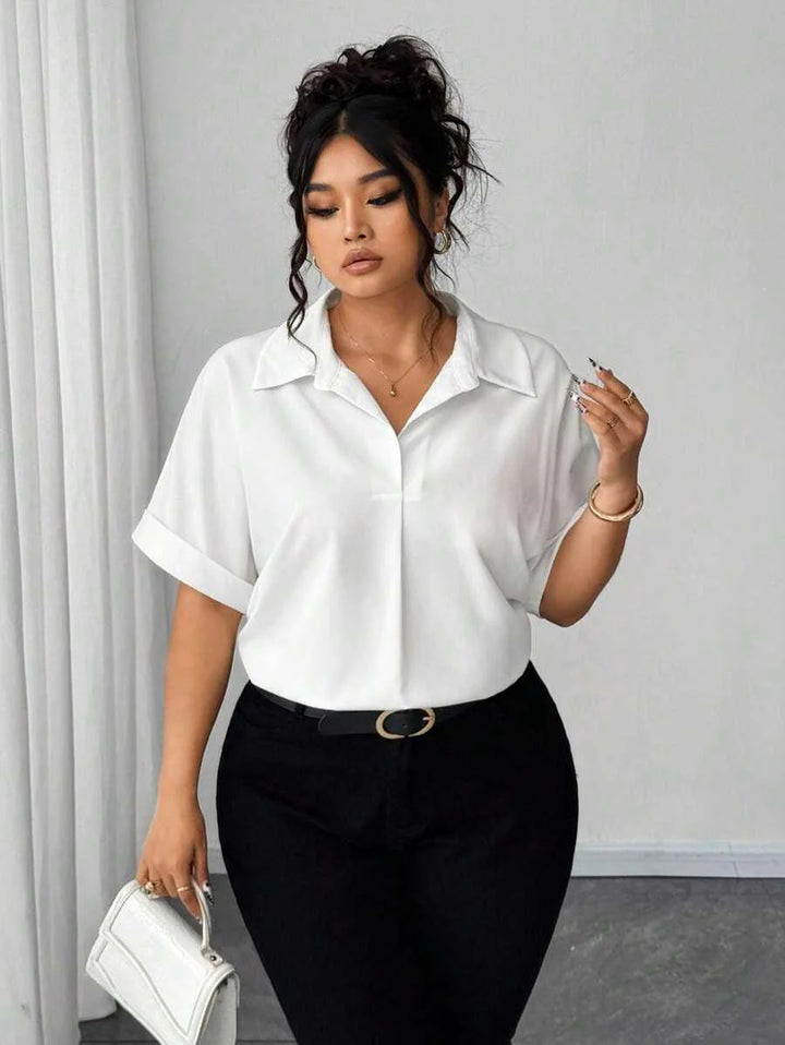 Batwing Sleeve Button Front Shirt Plus Size Casual Top