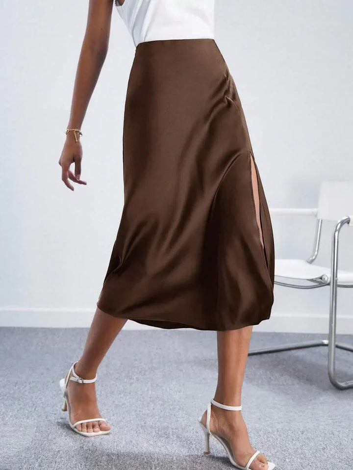 A Line Skort With Side Slit Midi Length Elegant Design