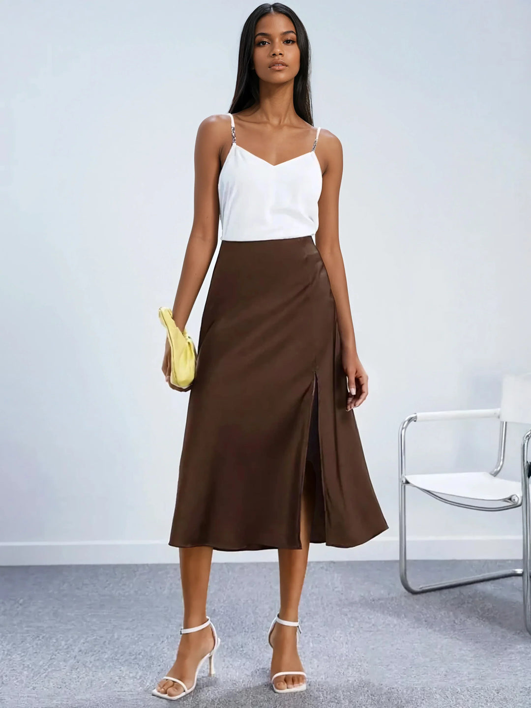 A Line Skort With Side Slit Midi Length Elegant Design