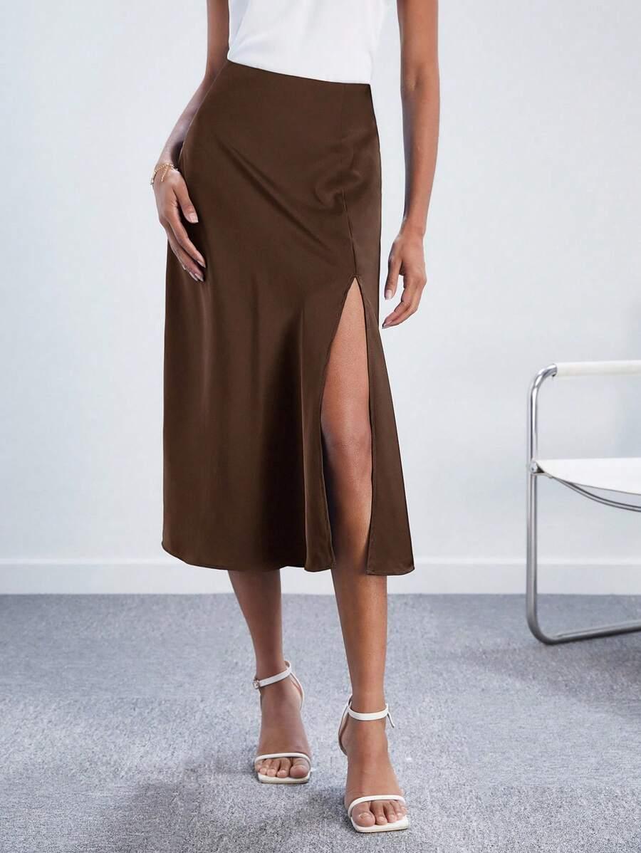 A Line Skort With Side Slit Midi Length Elegant Design