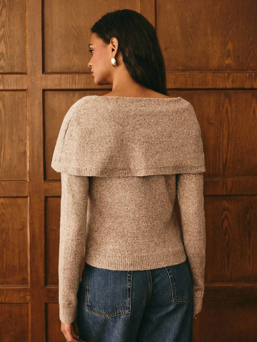Off Shoulder Cardigan Sweater Wrap With Gold Buttons