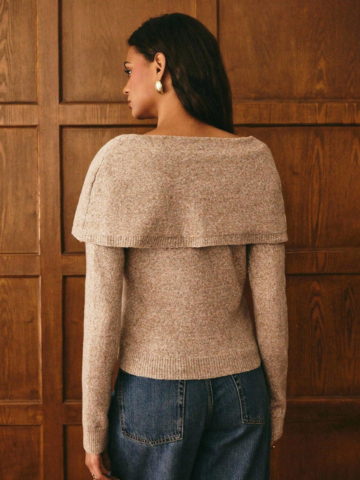 Off Shoulder Cardigan Sweater Wrap With Gold Buttons