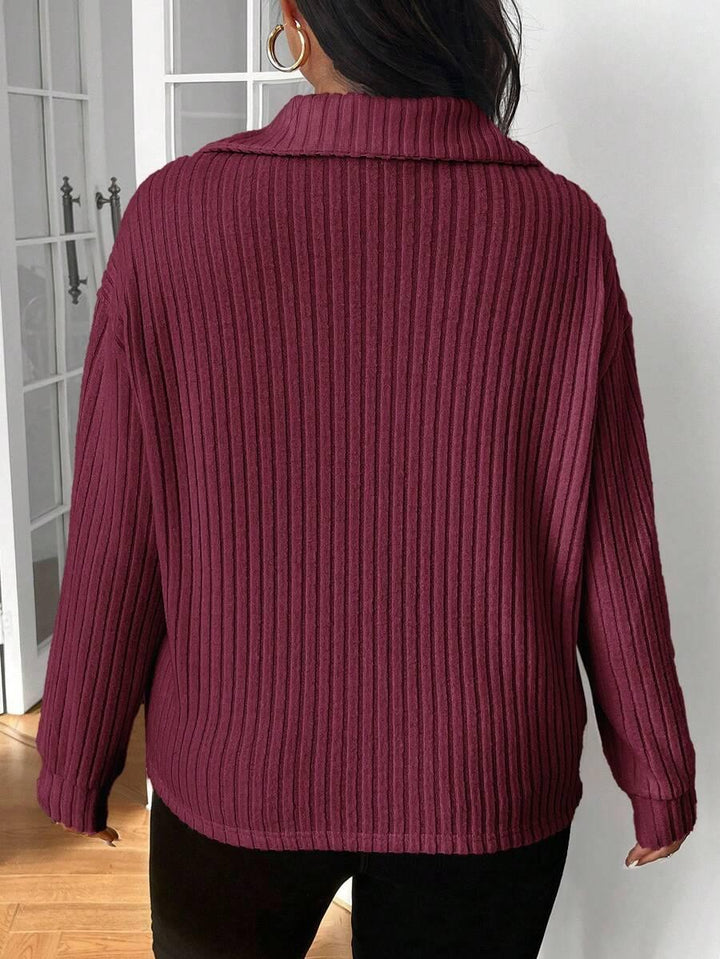 Plus Size Fuzzy Collar Quarter Zip Cozy Sweater