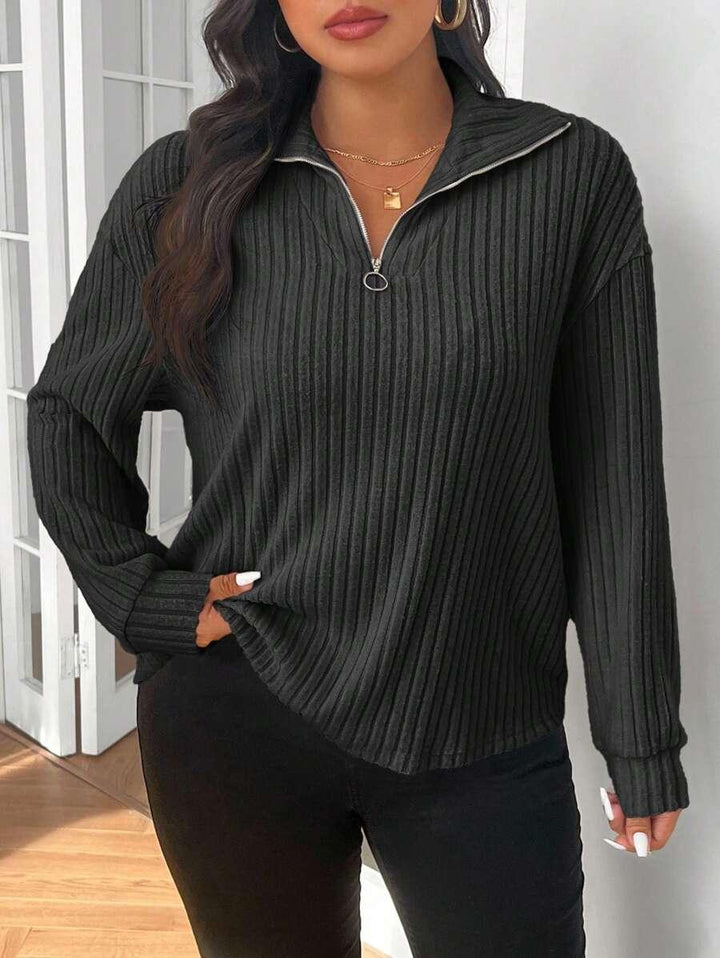 Plus Size Fuzzy Collar Quarter Zip Cozy Sweater