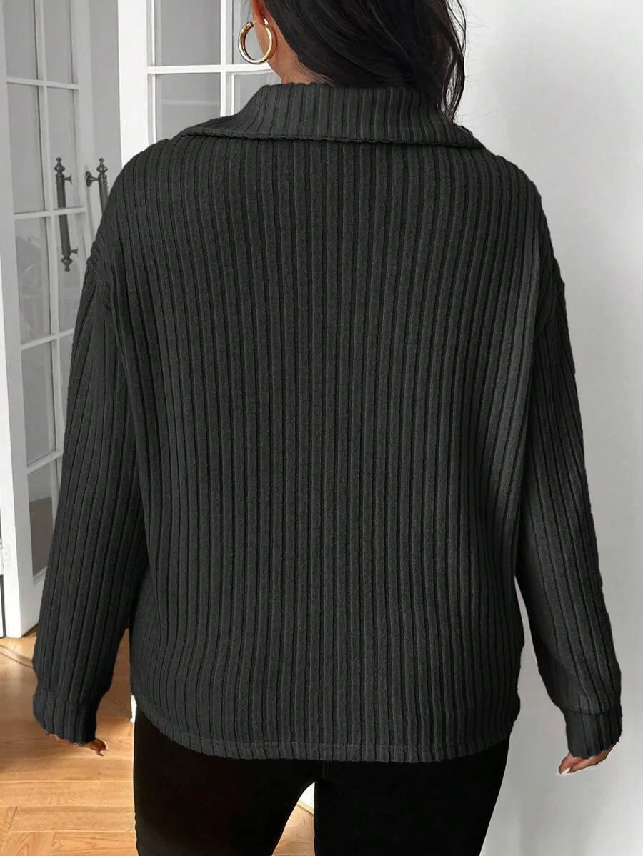 Plus Size Fuzzy Collar Quarter Zip Cozy Sweater