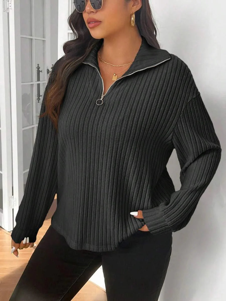 Plus Size Fuzzy Collar Quarter Zip Cozy Sweater