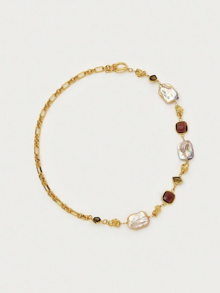 Asymmetrical Faux Pearl Necklace With Gold Finish Glam