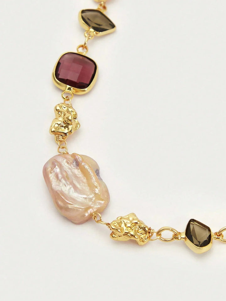 Asymmetrical Faux Pearl Necklace With Gold Finish Glam