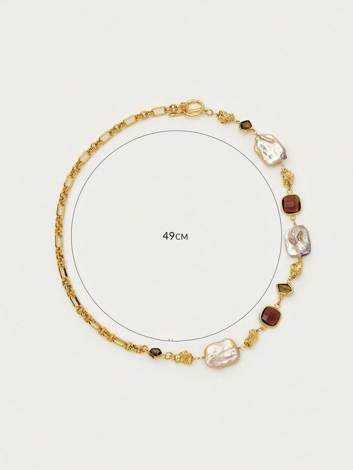 Asymmetrical Faux Pearl Necklace With Gold Finish Glam