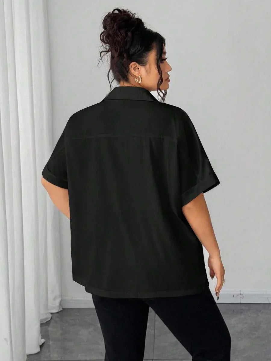 Batwing Sleeve Button Front Shirt Plus Size Casual Top