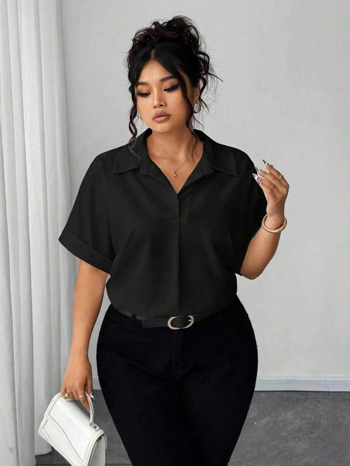 Batwing Sleeve Button Front Shirt Plus Size Casual Top