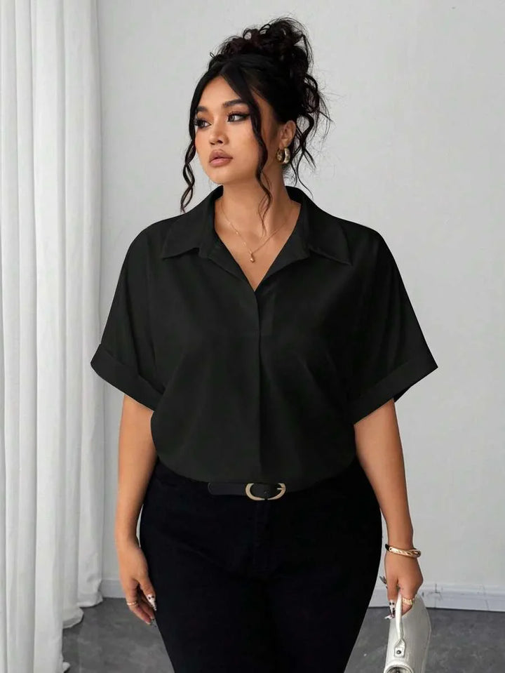 Batwing Sleeve Button Front Shirt Plus Size Casual Top