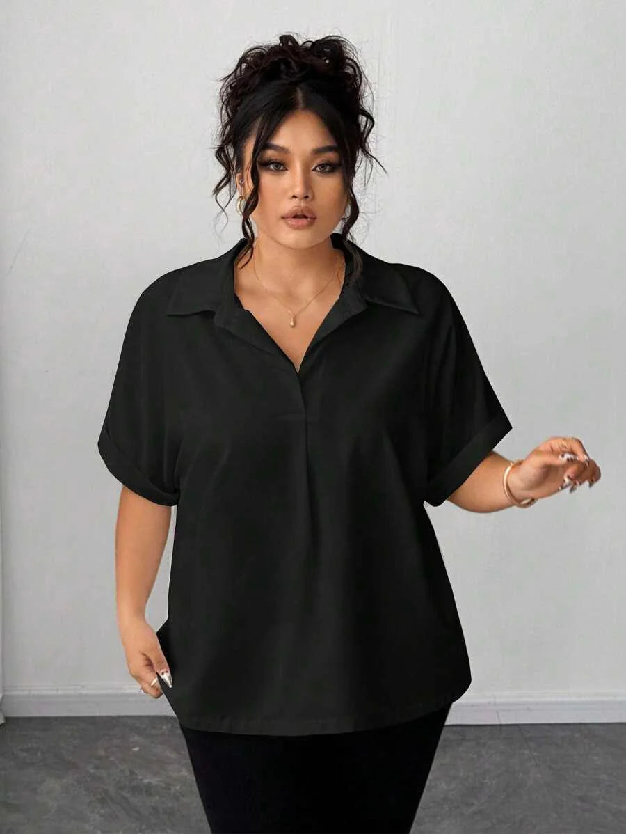 Batwing Sleeve Button Front Shirt Plus Size Casual Top