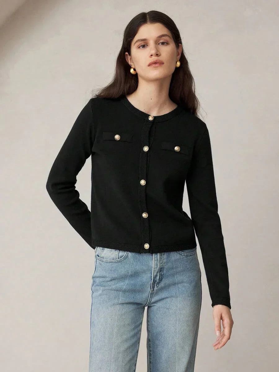 Knit Cardigan With Button Front For Workwear Comfort
