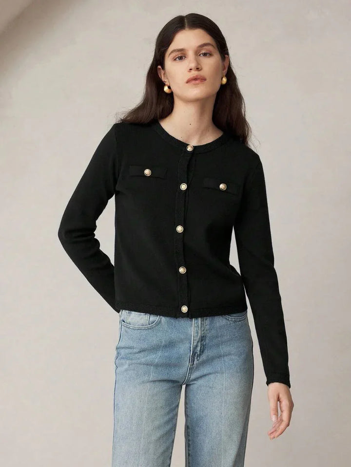 Knit Cardigan With Button Front For Workwear Comfort