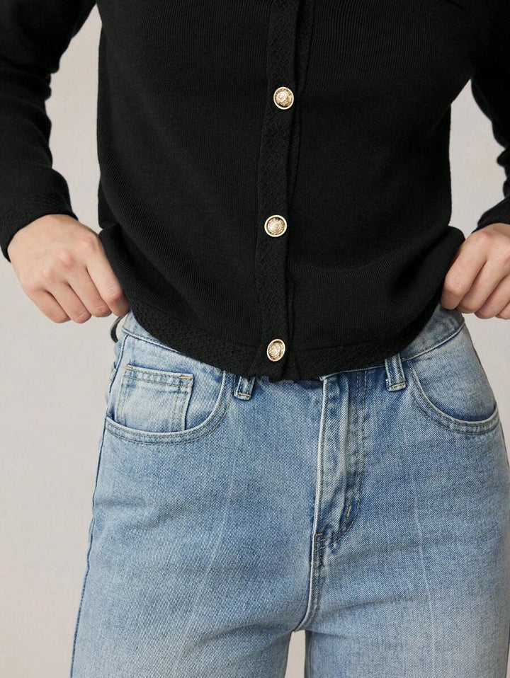 Knit Cardigan With Button Front For Workwear Comfort