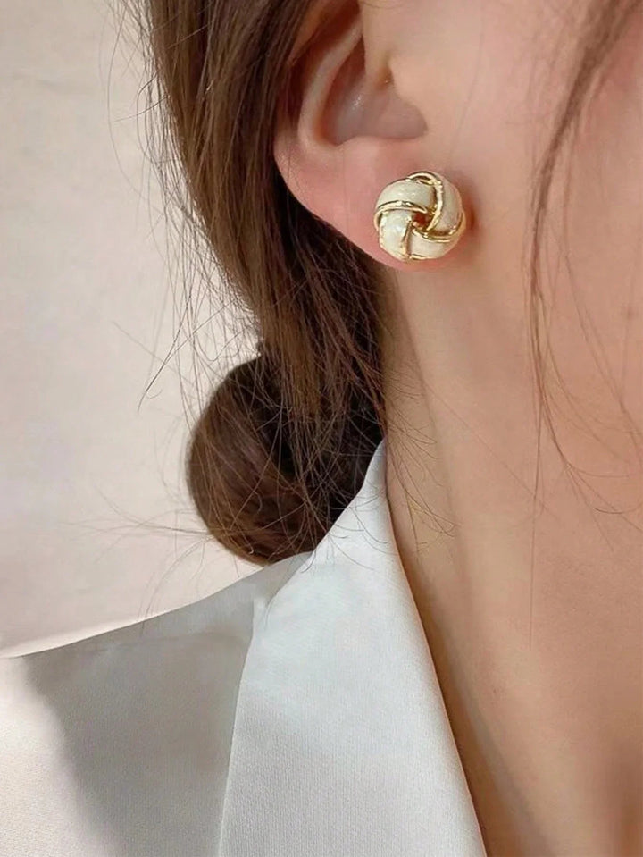 Beige Marled Earrings Gold Tone Twist Knot Statement