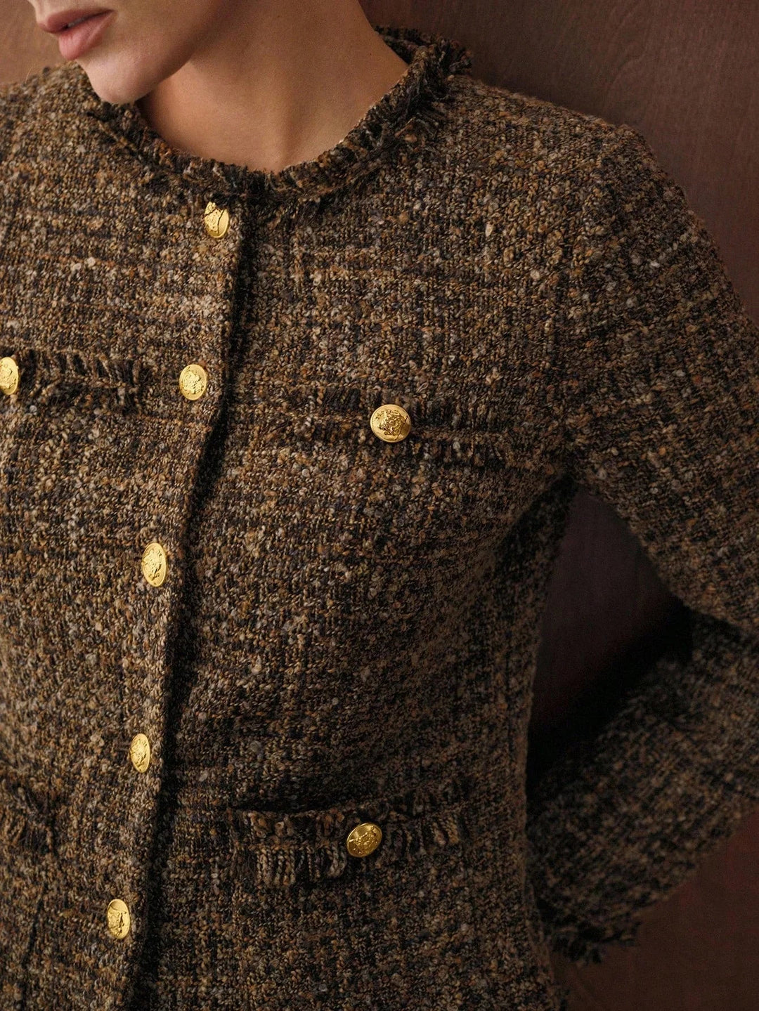 Tweed Button Up Winter Coat Lined For Warmth Premium Cozy