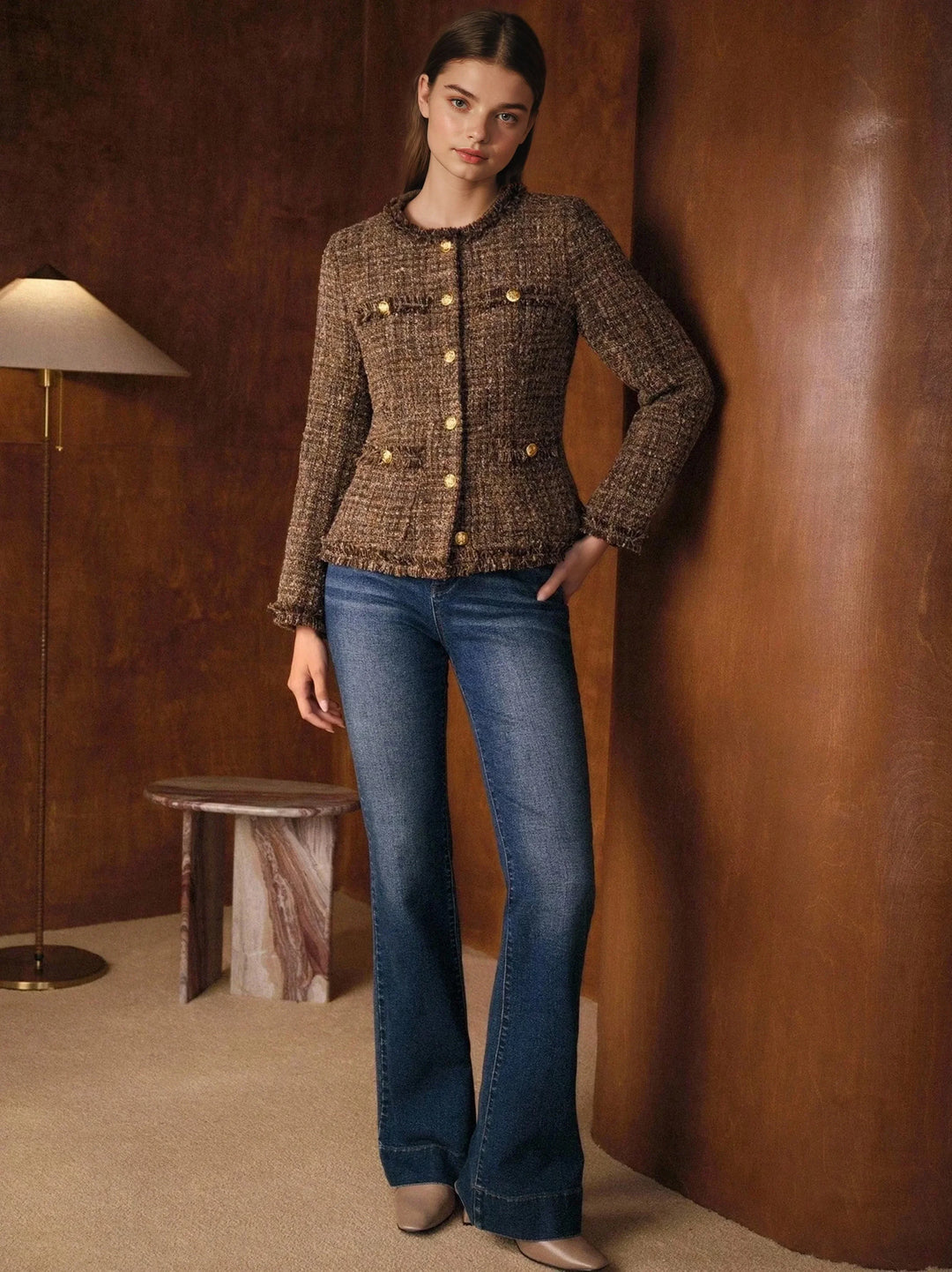 Tweed Button Up Winter Coat Lined For Warmth Premium Cozy