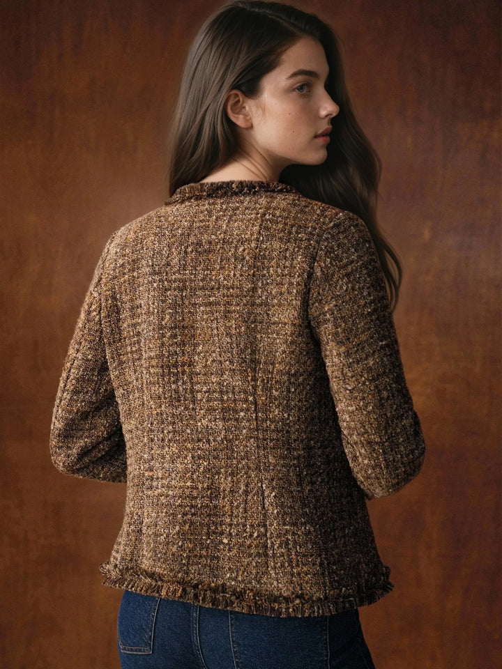 Tweed Button Up Winter Coat Lined For Warmth Premium Cozy