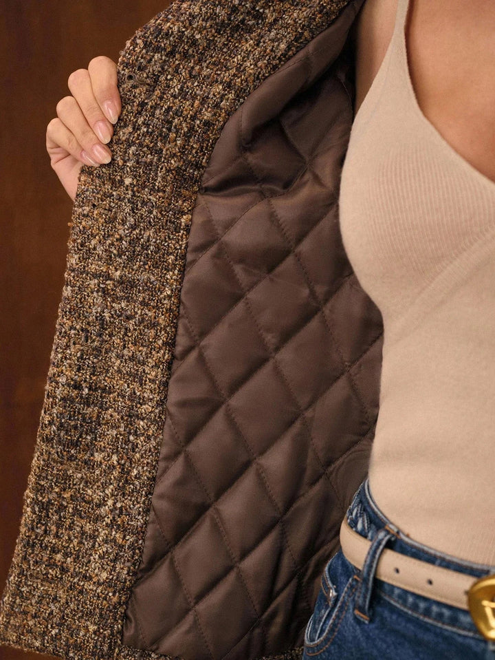 Tweed Button Up Winter Coat Lined For Warmth Premium Cozy