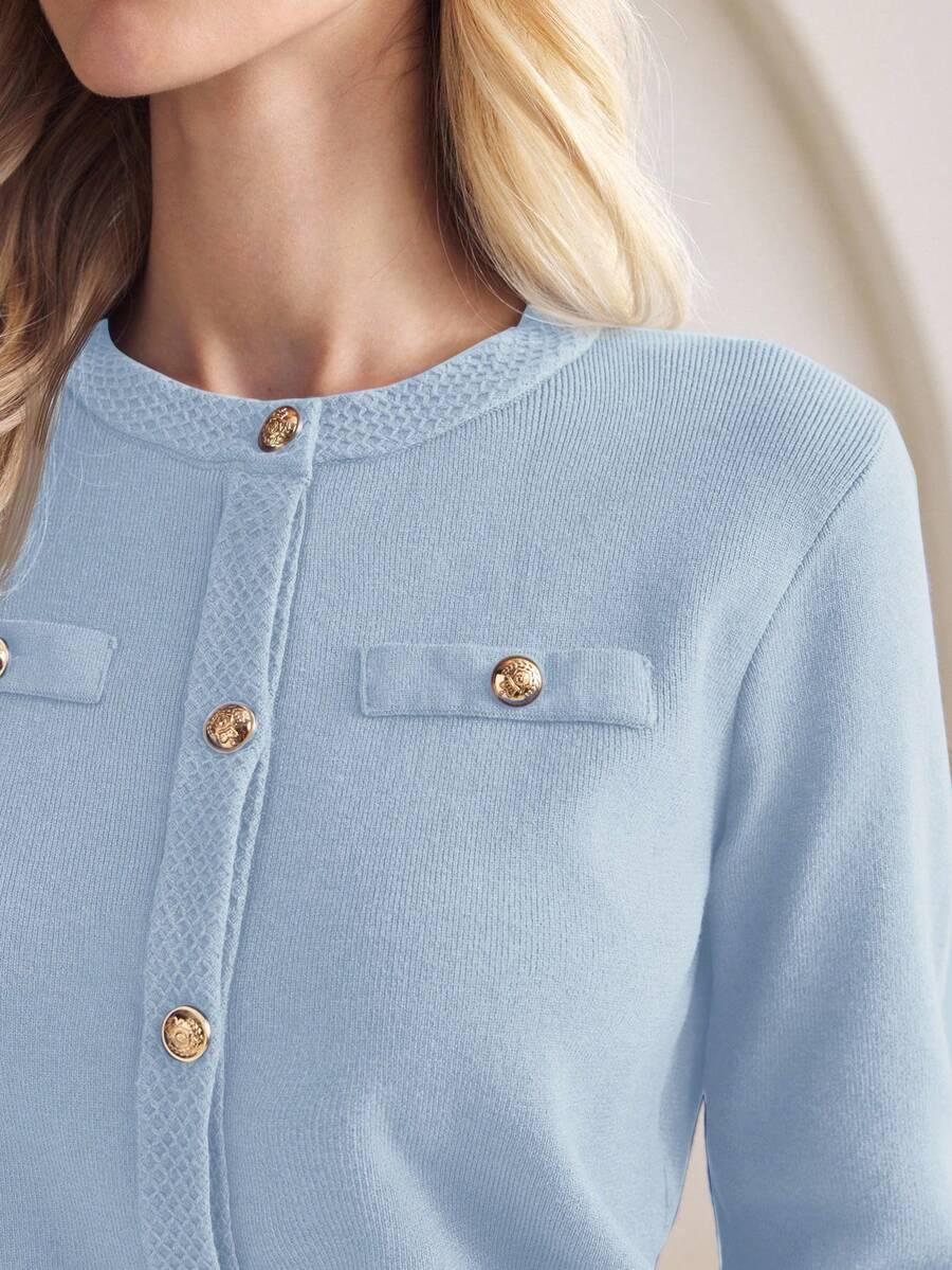 Knit Cardigan With Button Front For Workwear Comfort