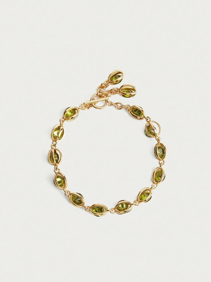 18K Gold Plated Green Zirconia Bezel Bracelet Shine