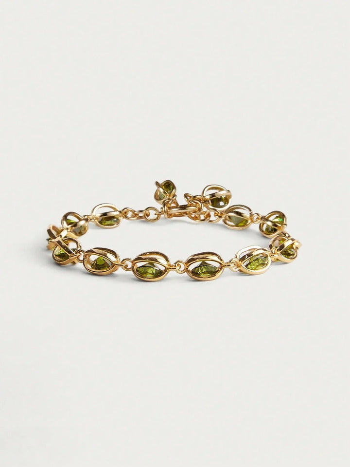 18K Gold Plated Green Zirconia Bezel Bracelet Shine