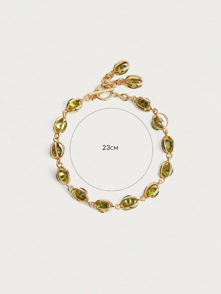 18K Gold Plated Green Zirconia Bezel Bracelet Shine
