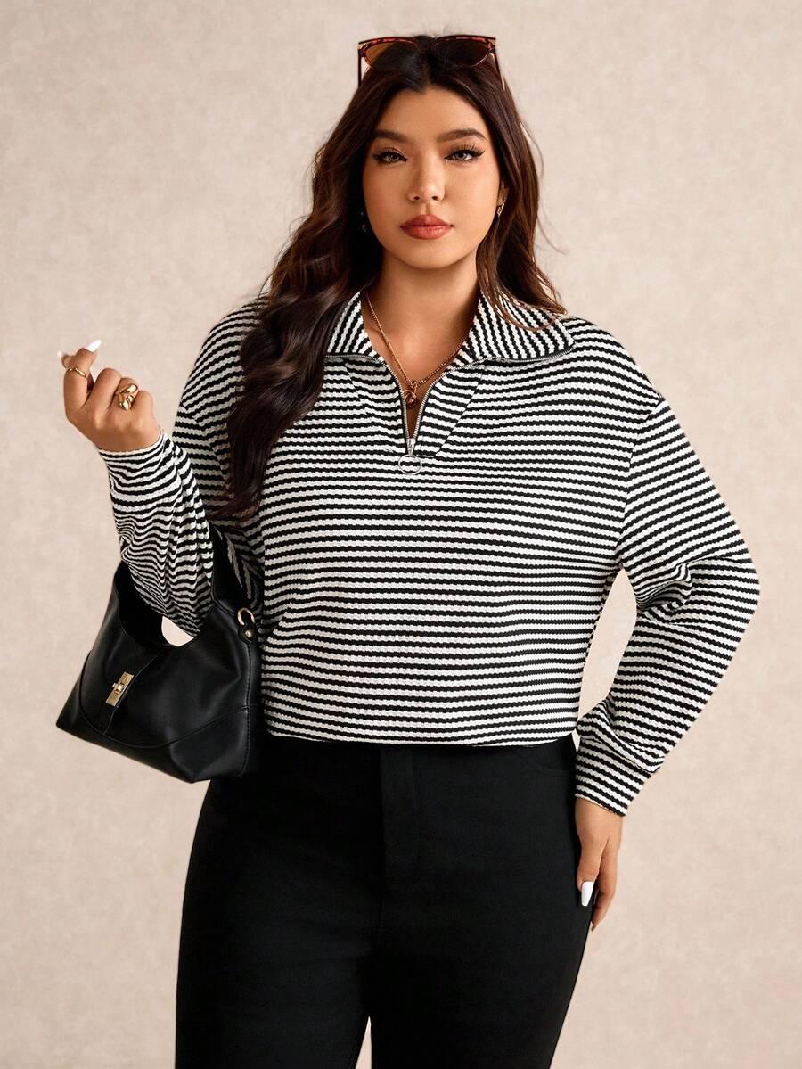 Plus Size Fuzzy Collar Quarter Zip Cozy Sweater