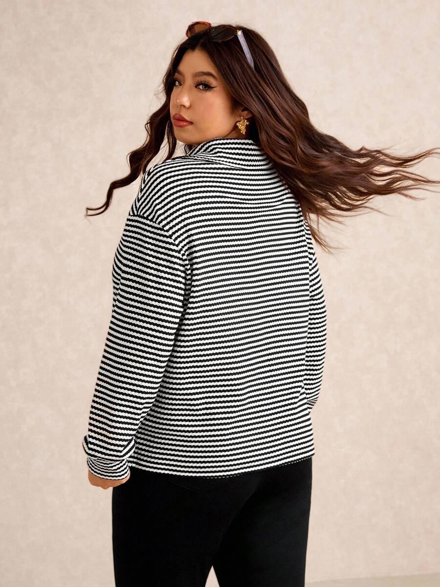 Plus Size Fuzzy Collar Quarter Zip Cozy Sweater