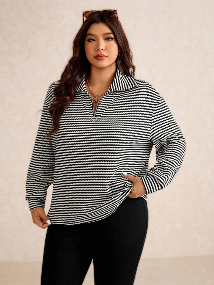 Plus Size Fuzzy Collar Quarter Zip Cozy Sweater