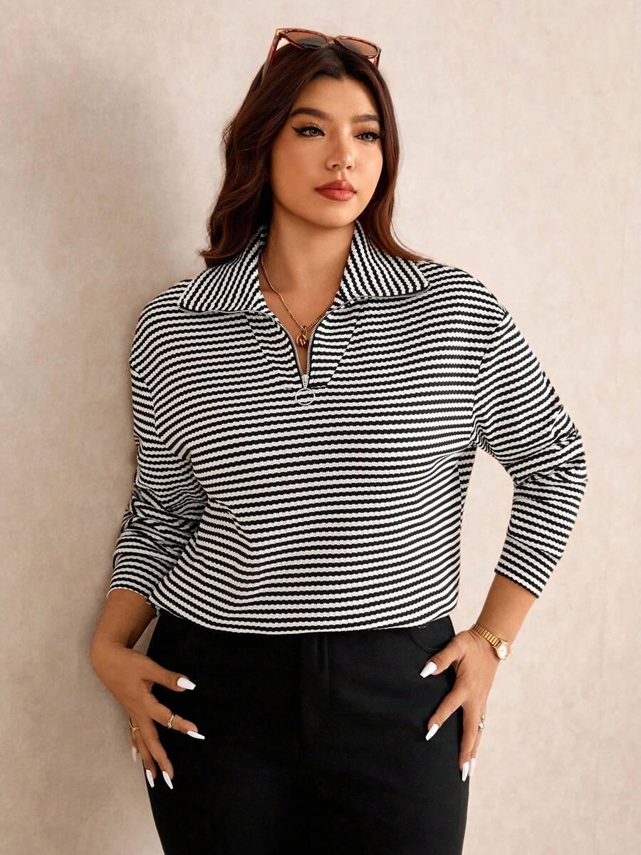 Plus Size Fuzzy Collar Quarter Zip Cozy Sweater