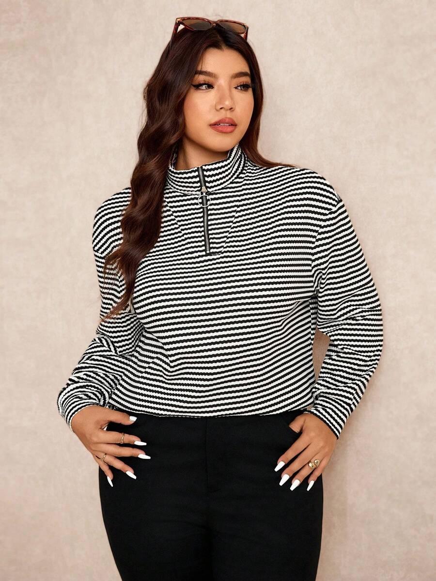 Plus Size Fuzzy Collar Quarter Zip Cozy Sweater