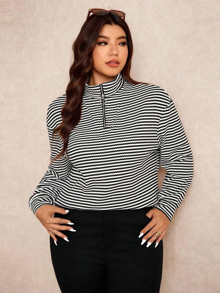 Plus Size Fuzzy Collar Quarter Zip Cozy Sweater