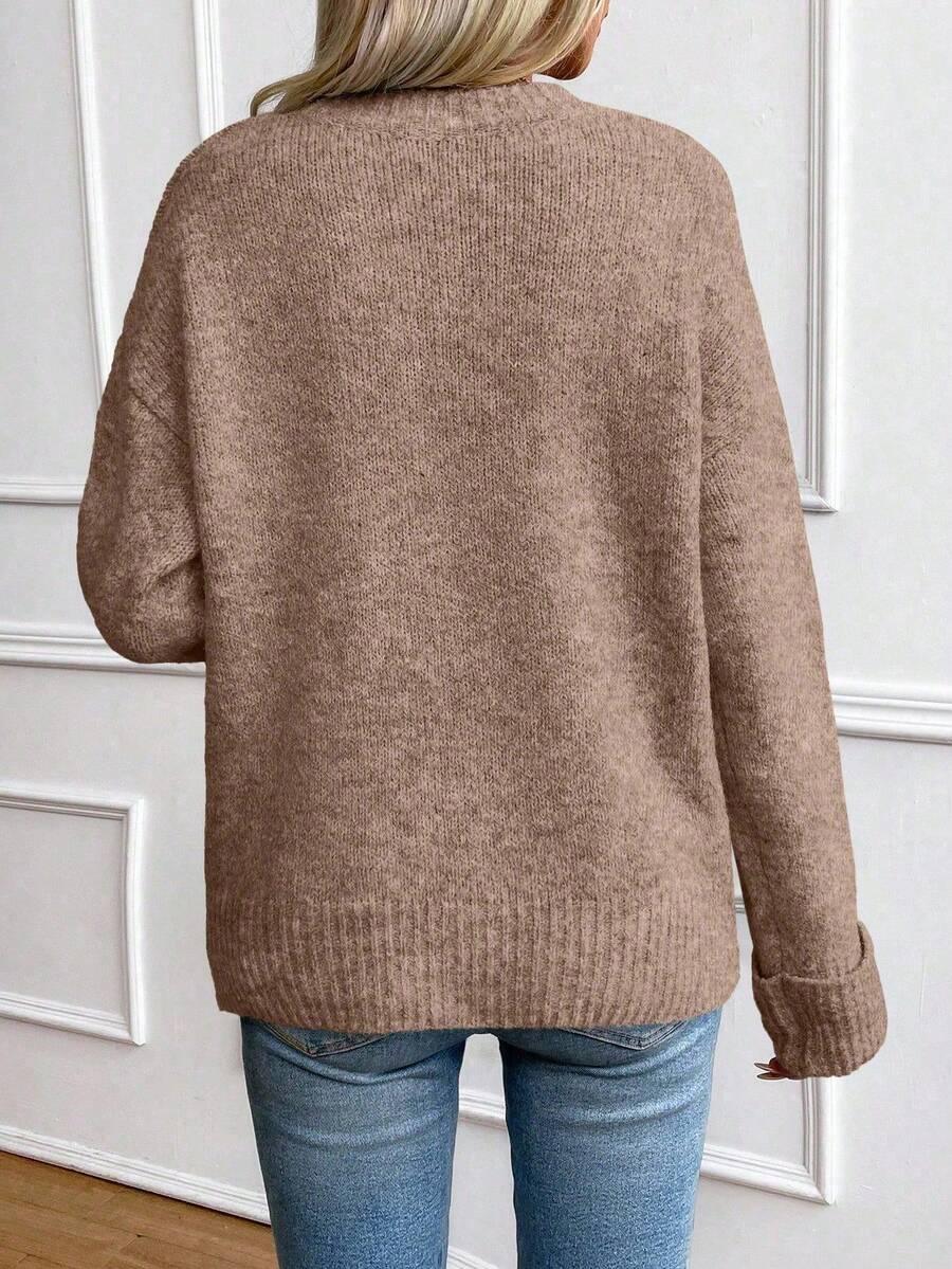 Solid Color Long Sleeve Sweater Cozy Everyday Knit Pullover