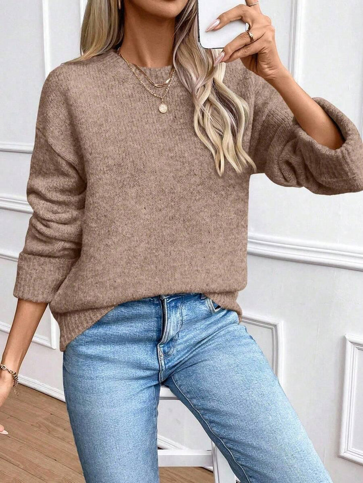 Solid Color Long Sleeve Sweater Cozy Everyday Knit Pullover