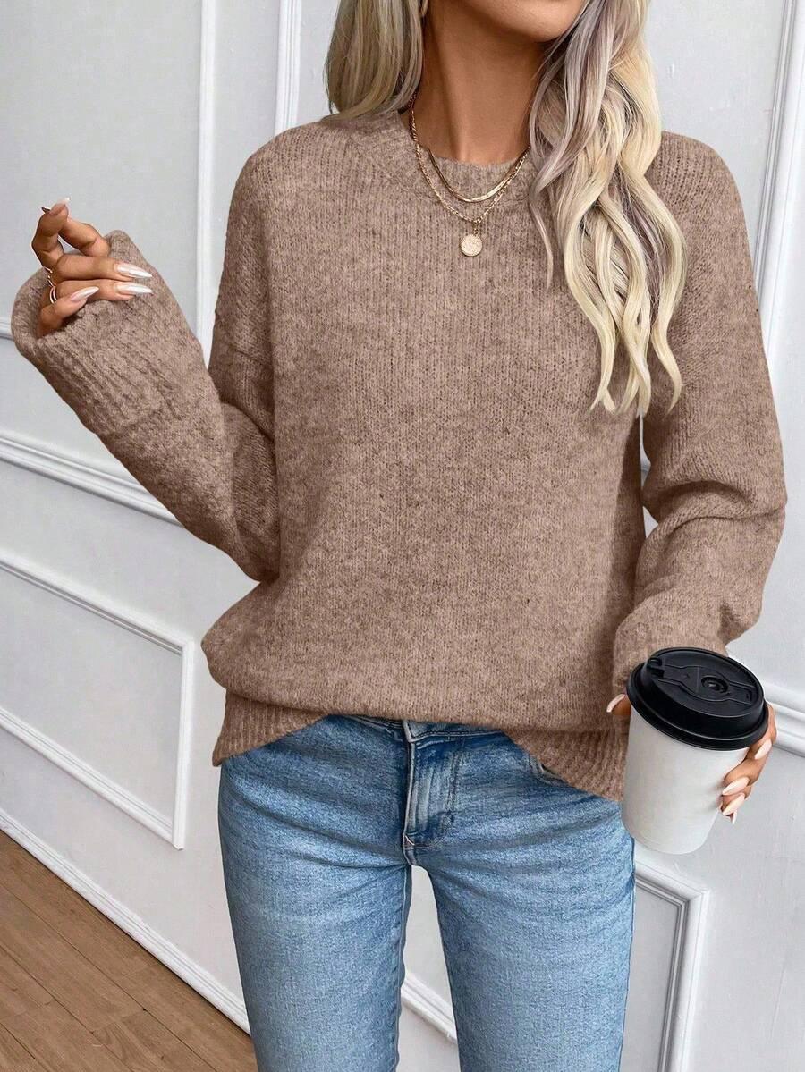 Solid Color Long Sleeve Sweater Cozy Everyday Knit Pullover