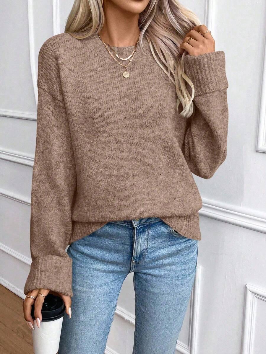 Solid Color Long Sleeve Sweater Cozy Everyday Knit Pullover